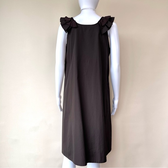 Les Copains Ruffle Brown A Line Dress Cotton 42 M - Picture 3 of 14